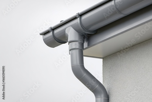 Modern grey gutter system installed on a residential building showcasing effective rainwater management solutions