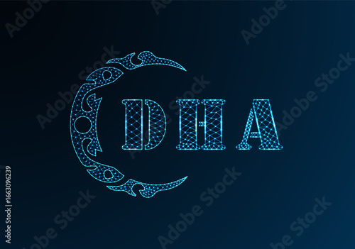 Low poly letter logo DHA design. DHA letter logo low poly vector design on blue color gradient background. DHA logo low poly design