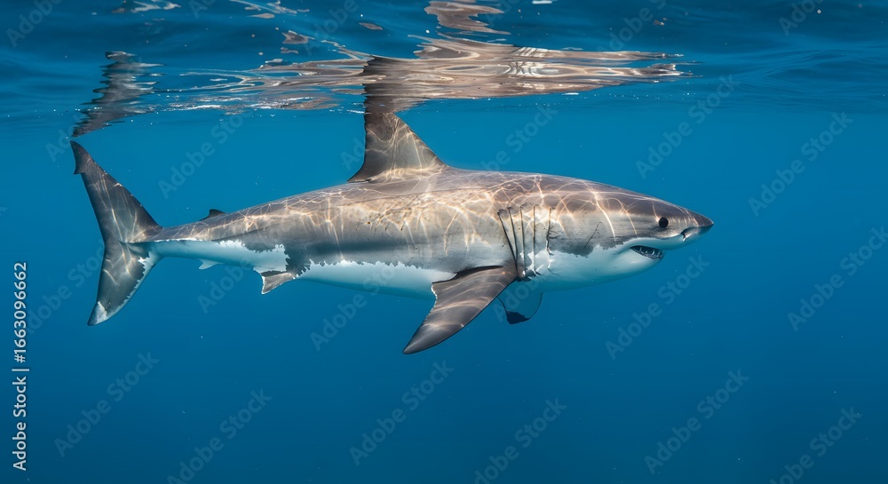Naklejka premium Great white shark underwater profile