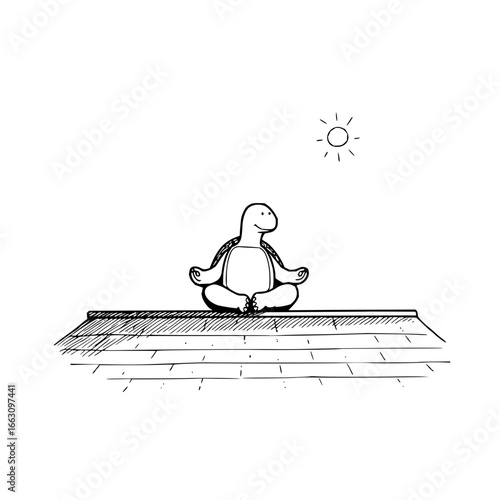 Turtle yoga meditation rooftop zen sun illustration cartoon drawing wellness peaceful mindful relax sketch art 100