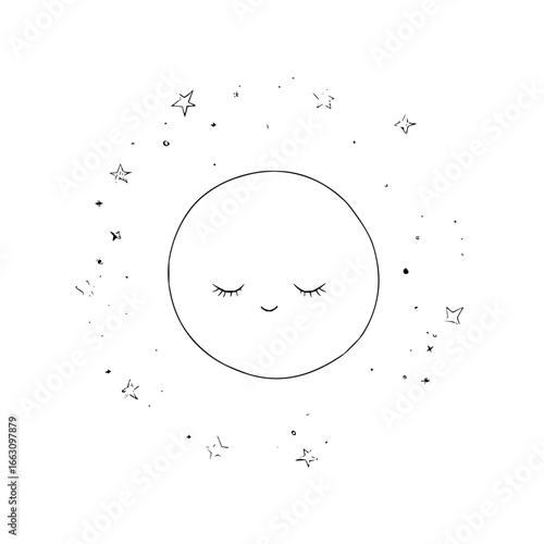 Cute moon with stars drawing vector illustration celestial night sky astrology dreamy sleep doodle art design