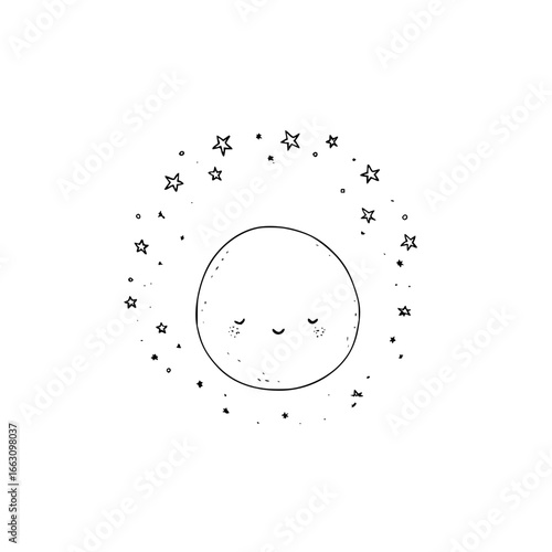 Cute moon and stars illustration vector drawing night sky celestial astronomy space themed design for kids and adults