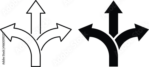 Way direction icon set. Road traffic direction arrows. Turn arrow navigation sign. branching arrow symbol
