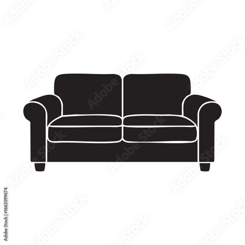 Black Sofa Silhouette Vector for Interior Design Illustrations