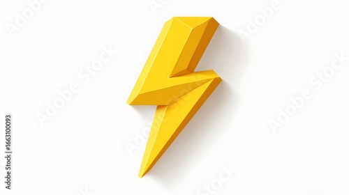 Bright yellow 3d lightning bolt symbol isolated on white background