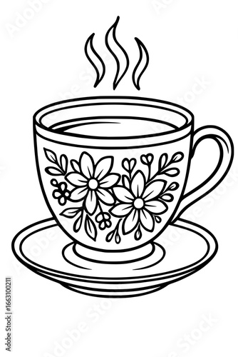 Floral teacup with steam rising, perfect for cozy mornings, relaxation, and peaceful moments