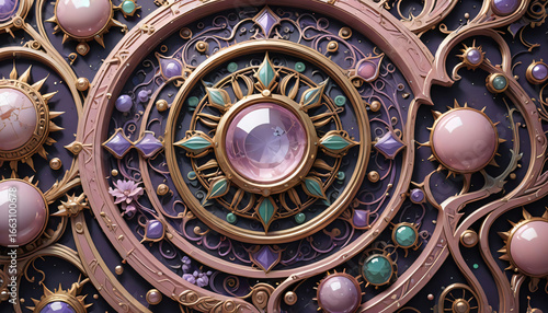 Detail of an antique clock on the wall of a round, old cathedral in Venice, Italy