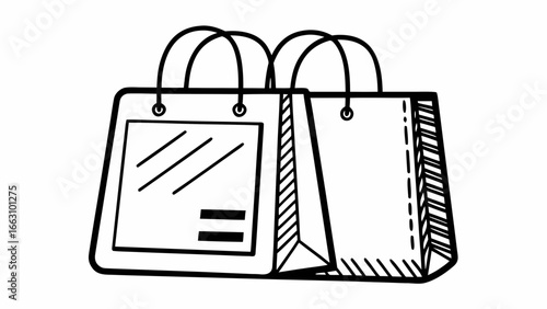 Illustration of shopping bags retail bags grocery bags paper bags with handles drawing shopping concept