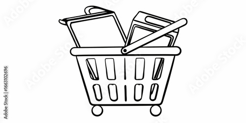 Shopping cart vector illustration clip art outline drawing shopping basket market retail store commerce shop