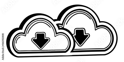 Cloud download data storage backup server network computing technology information system vector illustration