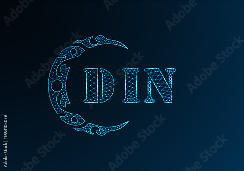 Low poly letter logo DIN design. DIN letter logo low poly vector design on blue color gradient background. DIN logo low poly design