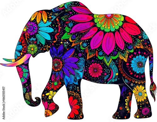 Vibrant floral elephant design