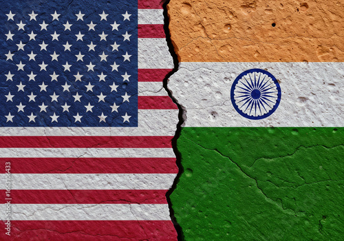 Wallpaper Mural Flags show tension between the USA and India on cracked wall Conflict concept of international relations Torontodigital.ca