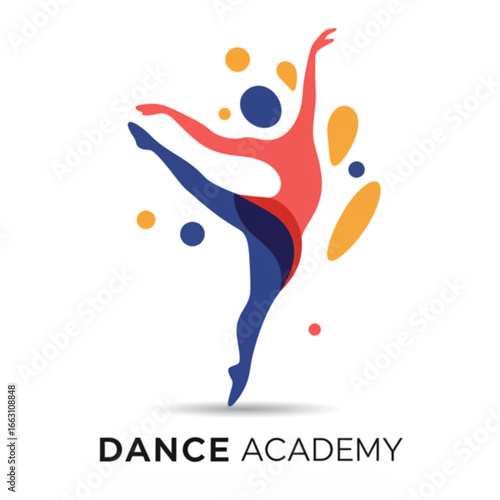 Dynamic dancer silhouette logo for dance academy, school, studio, or ballet classes