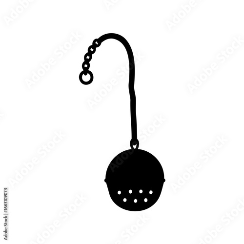 Stylized Silhouette of a Tea Infuser with a Chain and Perforated Sphere