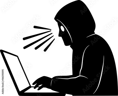 Computer hacker with laptop silhouette vector illustration
