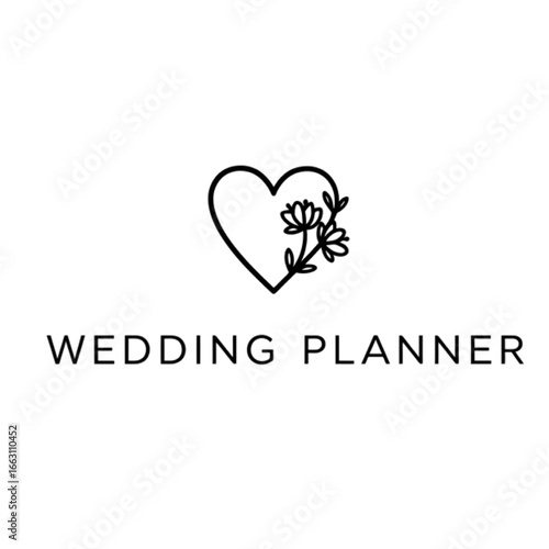 Elegant wedding planner logo with heart and floral design, perfect for branding & events