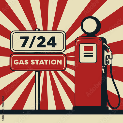 Filling station retro banner. Vintage filling station poster design. EPS version.