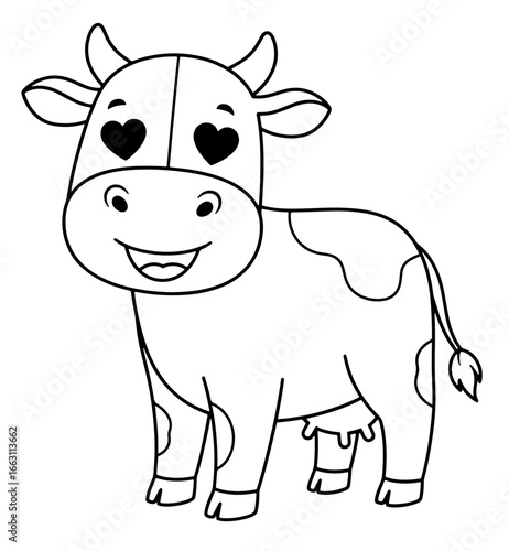 Cartoon Cow with Heart Eyes Outline