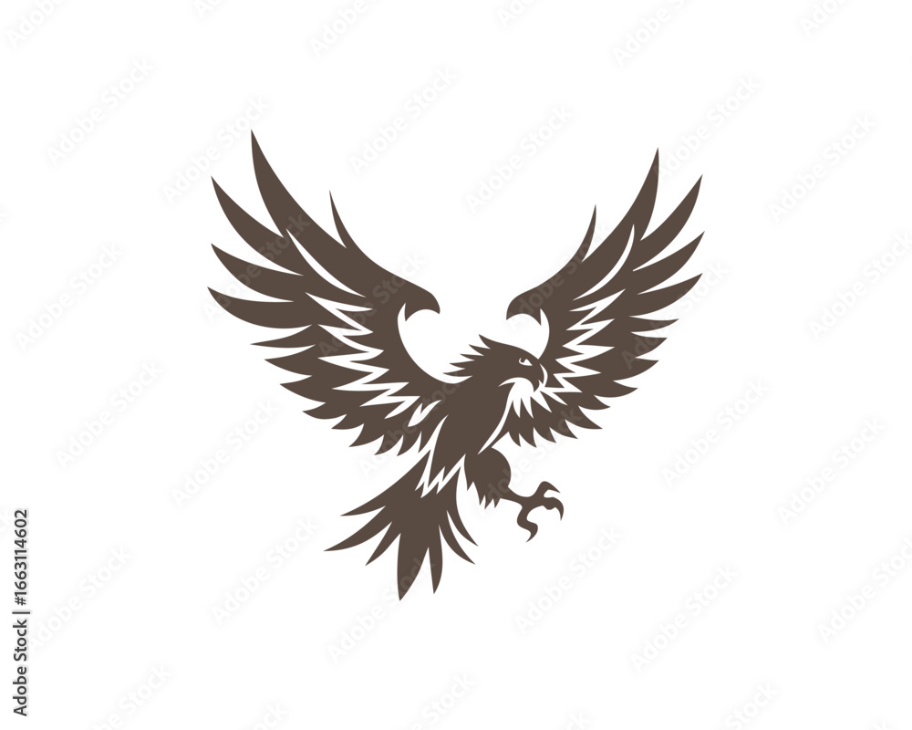 Obraz premium Brown Stylized Eagle with Wings Spread Wide on White Background bird raptor