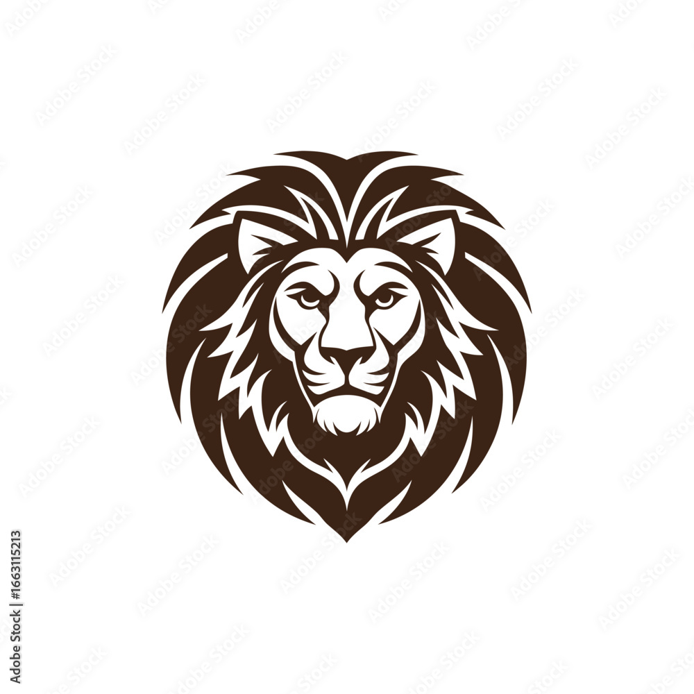 Fototapeta premium Majestic Lion Head Emblem with Dark Mane on White Background animal king