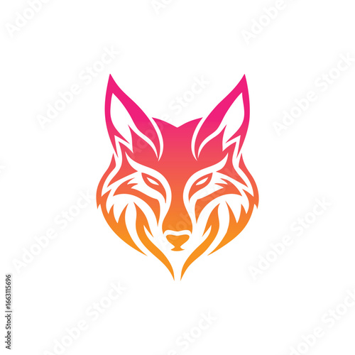 Stylized Fox Face with Gradient Colors on White Background animal head