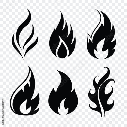 Black flame icons fire symbol