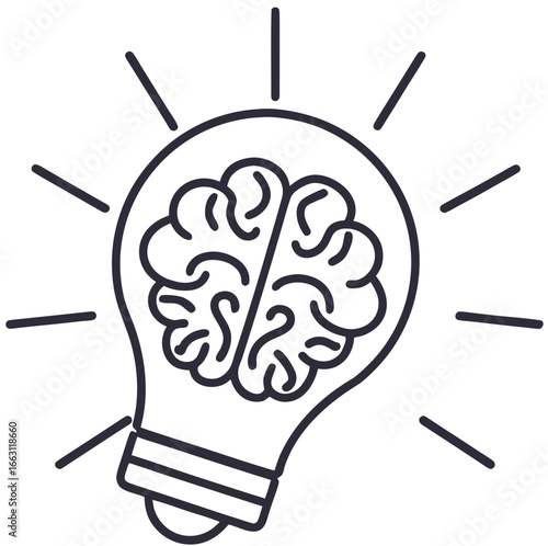Idea icon. Creative idea symbol. Light bulb with a brain inside icon. Editable stroke. Vector 