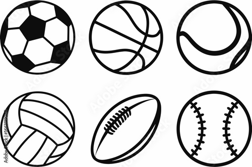 Sport balls set. Ball icons. Balls for Football, Soccer, Basketball, Tennis, Baseball, Volleyball. Vector illustration 
