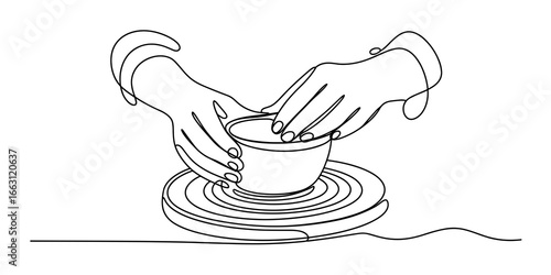 hands shaping pottery, continuous line art clip art preview