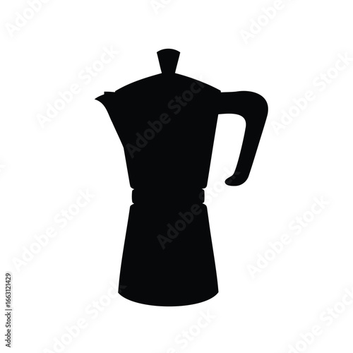 Silhouette of a classic Italian Moka pot coffee maker on white