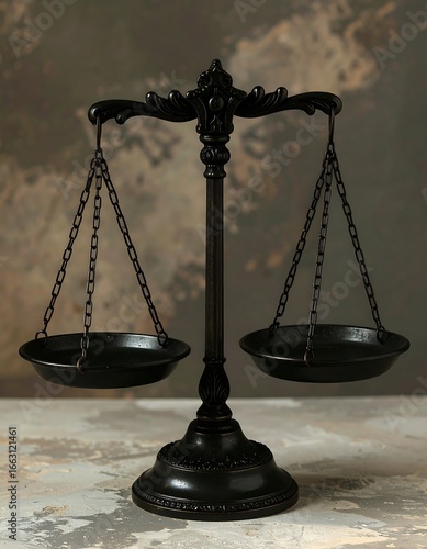 Black legal scales on a textured surface