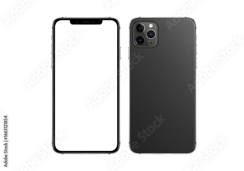 Modern smartphone mockup with front screen and back camera views for app promotions, UI design showcases, and responsive website presentations, sleek tech appeal