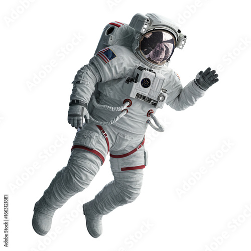 Astronaut floating in space wearing a white spacesuit isolated on transparent background