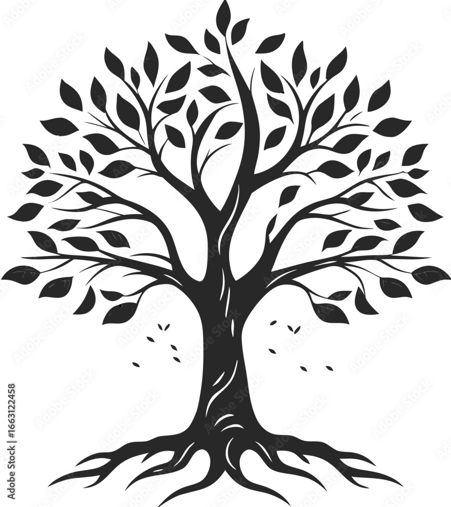 Obraz premium line art nature logo vector design oak tree inside circle, abstract tree logo symbol inside circle 