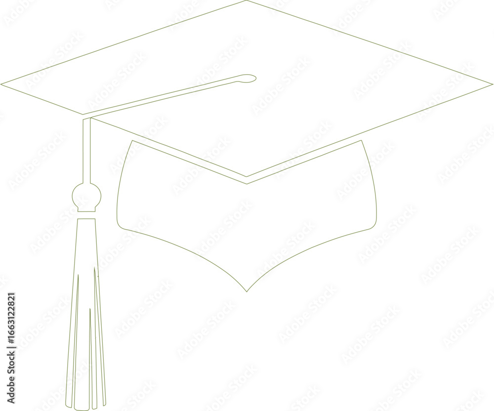 Fototapeta premium Graduation Cap Outline with Tassel, Minimalist Style on Transparent Background