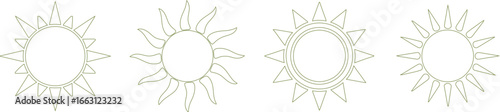 Line Art Stylized Sun Icons Collection in Olive Green on White Background