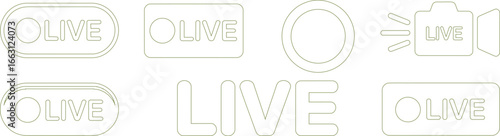 Olive Line Icons Set Streaming Signs with Camera and Text Elements on White