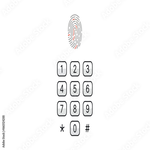 A digital keypad with a fingerprint scanner above it, representing security and access.