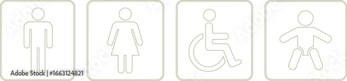 Restroom Signage Icons Men, Women, Disability, Family with Transparent Background