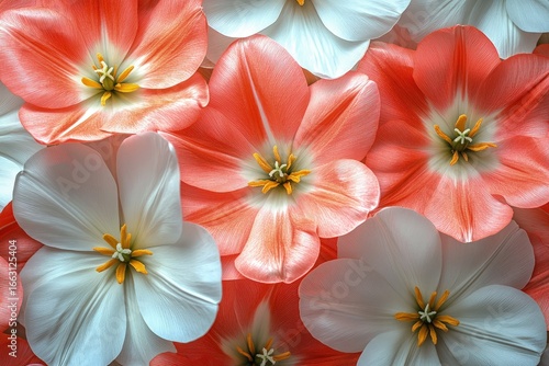 A vibrant arrangement of pink and white tulips showcasing their delicate petals and intricate details
