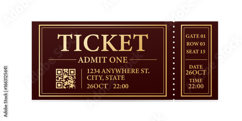 Design Ticket vector template for invitation, event, concert, music festival, movie festival, show, performance, etc.
