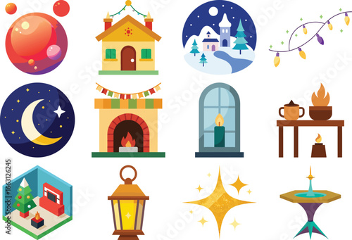 Wallpaper Mural Collection of Cozy Winter and Holiday Themed Vector Illustrations on Black Background Torontodigital.ca