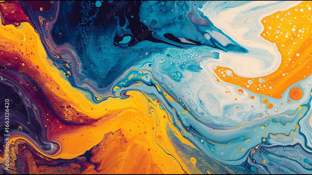 Colorful Abstract Paint Pouring Technique Displayed With Vibrant Swirls and Patterns in a Studio Setting