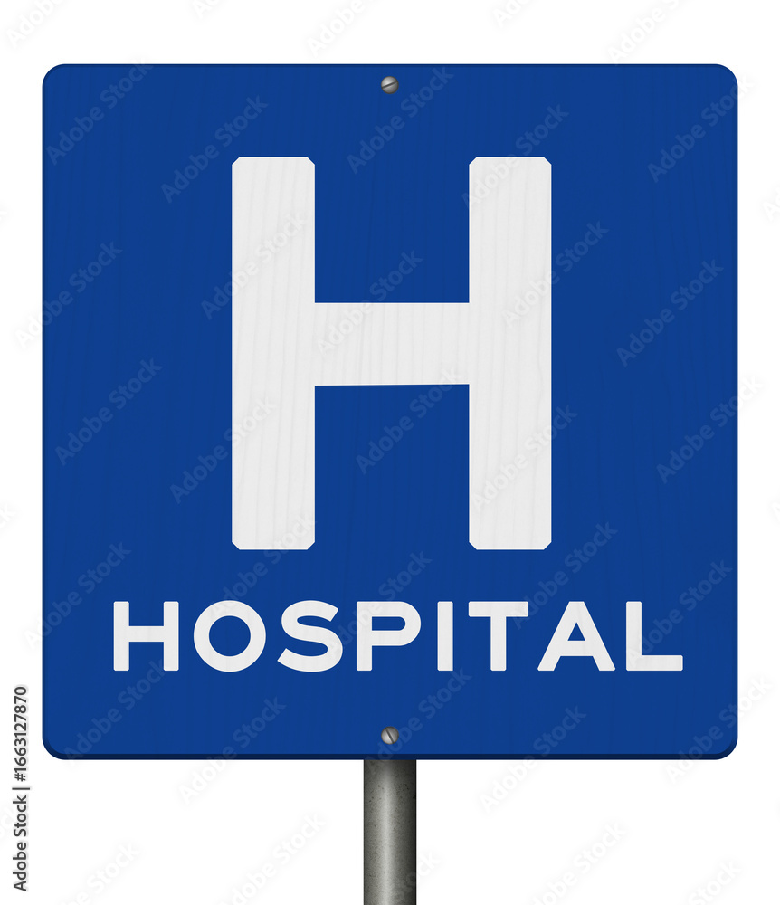 Obraz premium Blue Hospital sign isolated on white