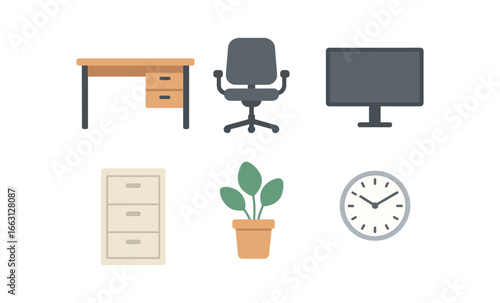 Modern office elements with minimalistic neon glow design