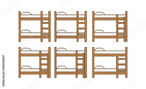 Seamless pattern of wooden bunk beds with ladders in linear style