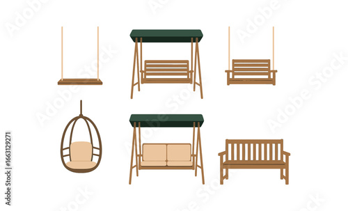 Variety of swing and bench designs in soft lighting ambiance