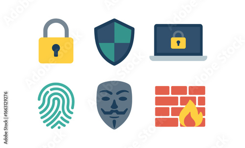 Security and privacy icons set featuring locks, shields, and more