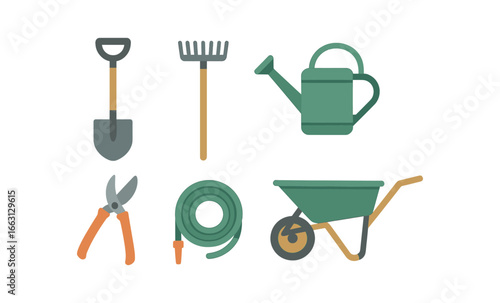 Glowing garden tools set with modern gradient design on dark background